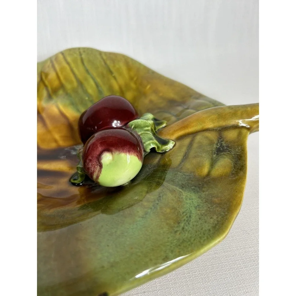 Vintage Wade of California Art Pottery Leaf w/ Apples Platter - Drip Glaze‎